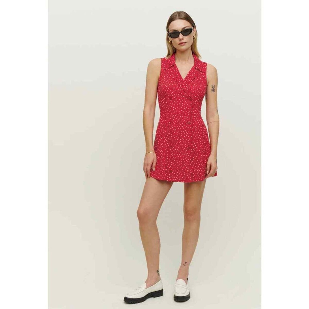Reformation Leith Mini Dress in Ditty Red Polka Dot